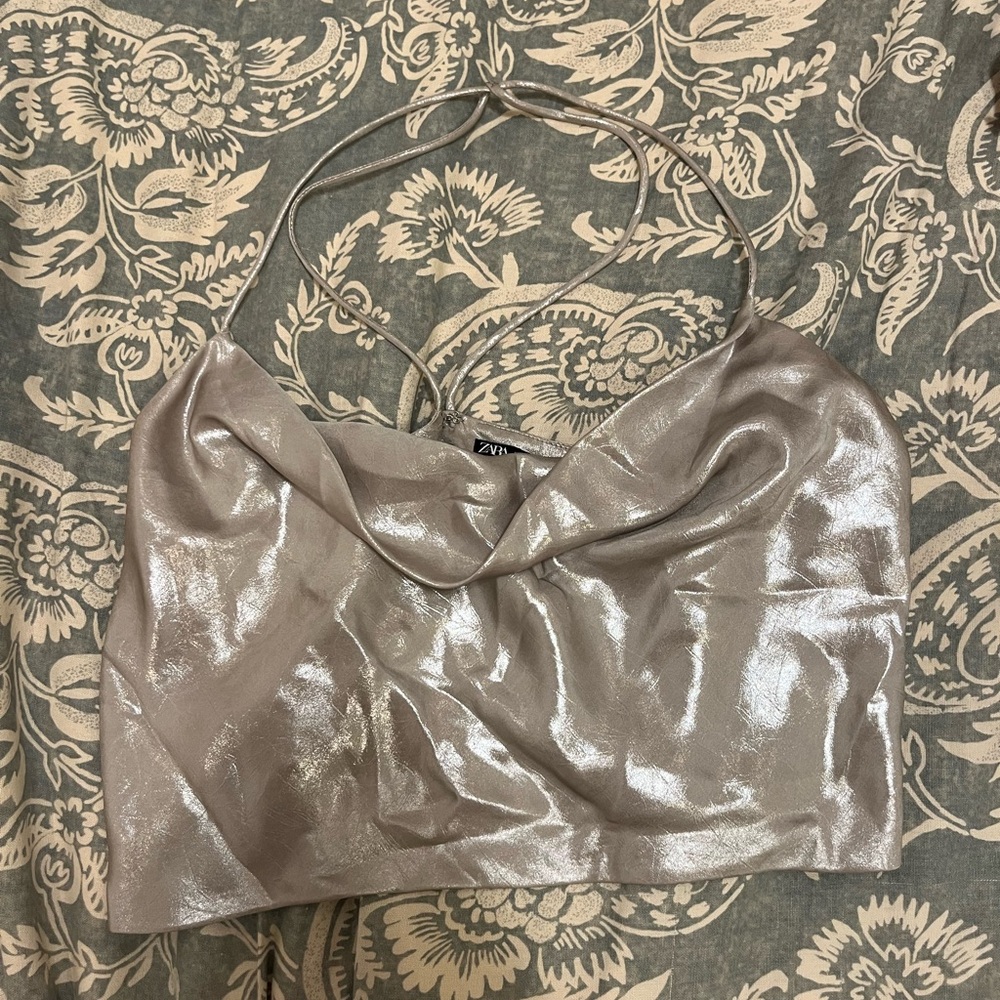ZARA shiny crop cowl neck top